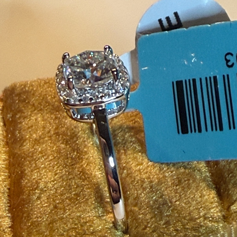 1.35ct Moissanite Halo Sterling Silver Ring - Picture 2 of 6